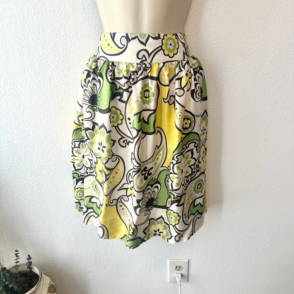 Saks Fifth Avenue White, Yellow & Green Floral A-Line Silk Skirt